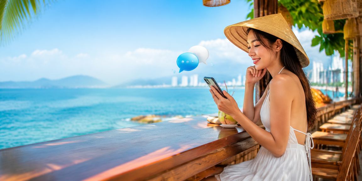 Người dùng Việt Nam trải nghiệm casino di động tại Nha Trang với nón lá truyền thống
